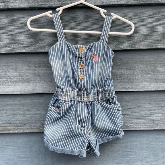 US Polo Assn baby girl jean romper 12 months - Picture 1 of 10